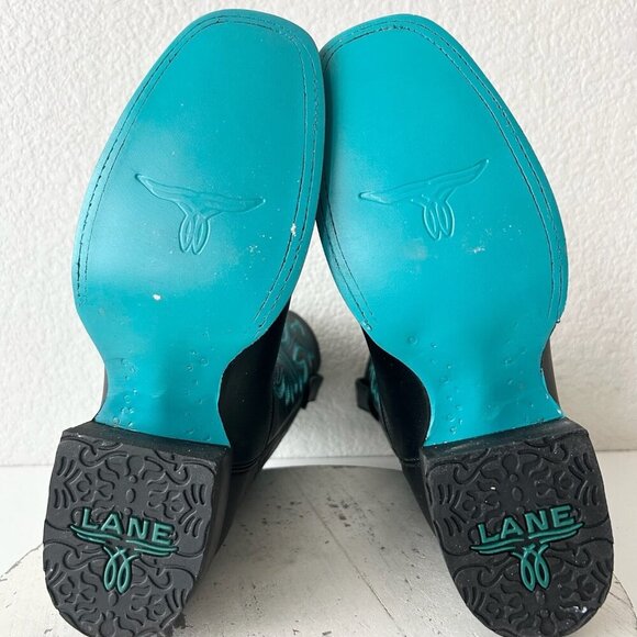 Lane Saratoga Womens Square Toe Cowboy Boots 8 Black Turquoise Western Cowgirl - Picture 9 of 12